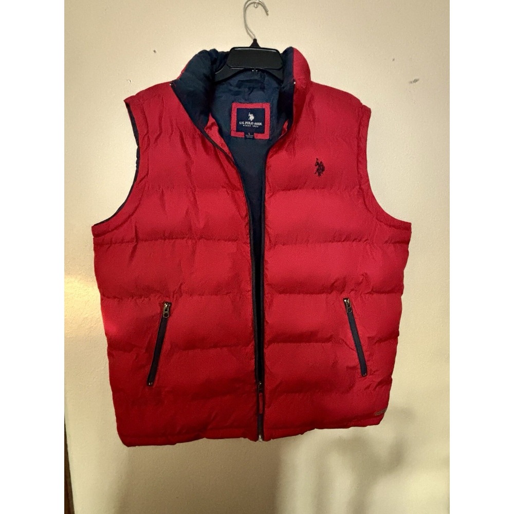 US Polo Assn. Vest Mens Large L Red Pockets Full Zip Insulated Puffer - Picture 3 of 10